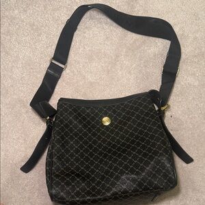 Rioni Black Monogram Crossbody Bag with Gold Hardware